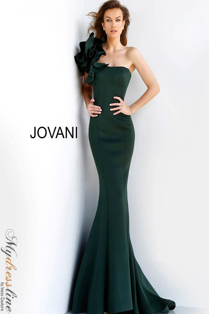 Jovani 63994 One-Shoulder Trumpet Evening Dress with Flower Detailing –  Mydressline