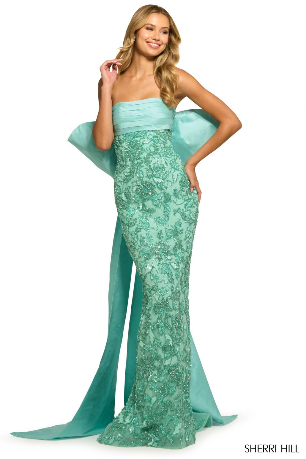 Sherri hill green beaded orders dress