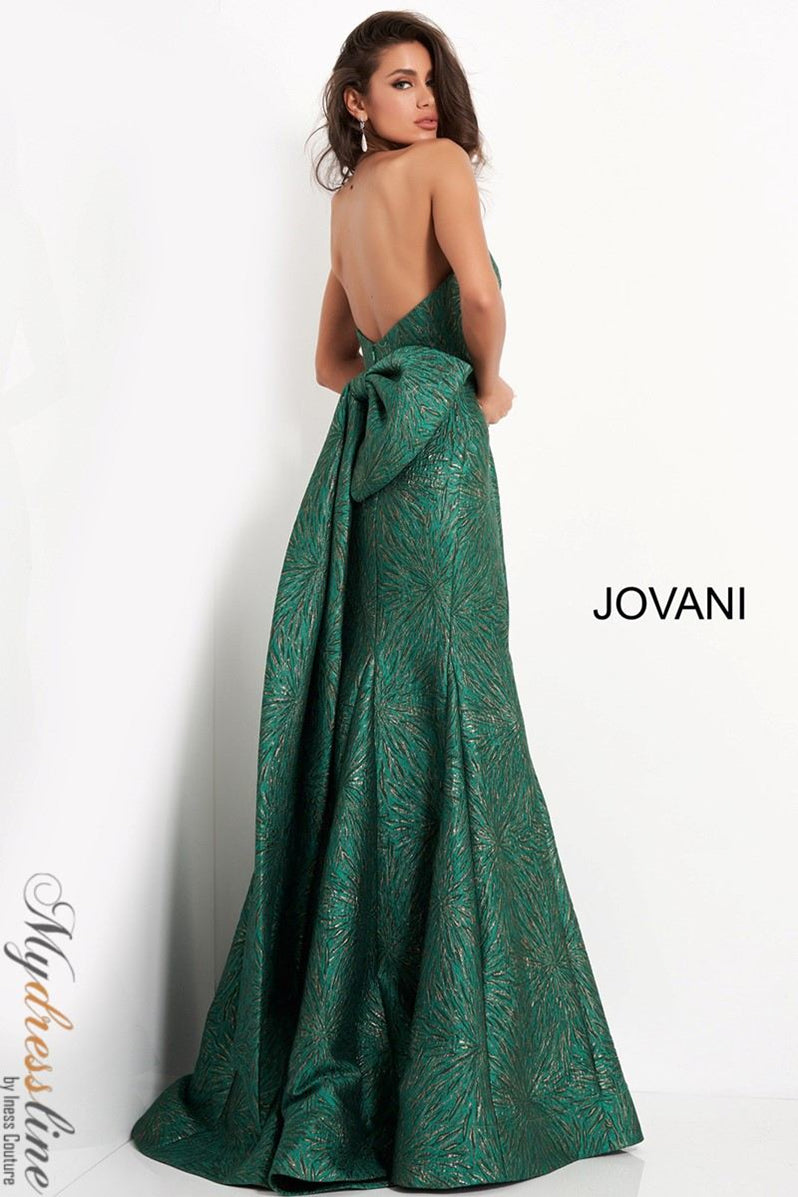 Elegant Jacquard Dress with V-Neck Bodice and Trumpet Skirt – Mydressline